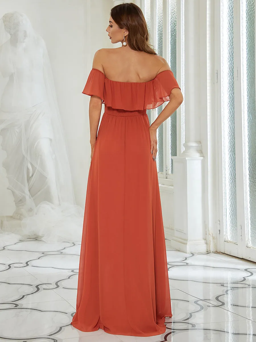 Off Shoulder Ruffles Thigh Split  Bridesmaid Dresses