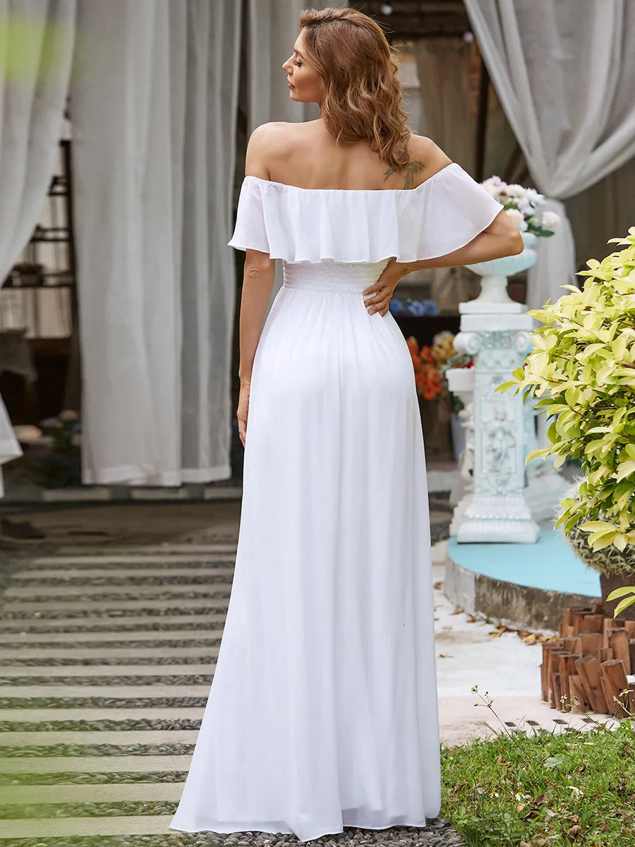 Off Shoulder Ruffles Thigh Split  Bridesmaid Dresses