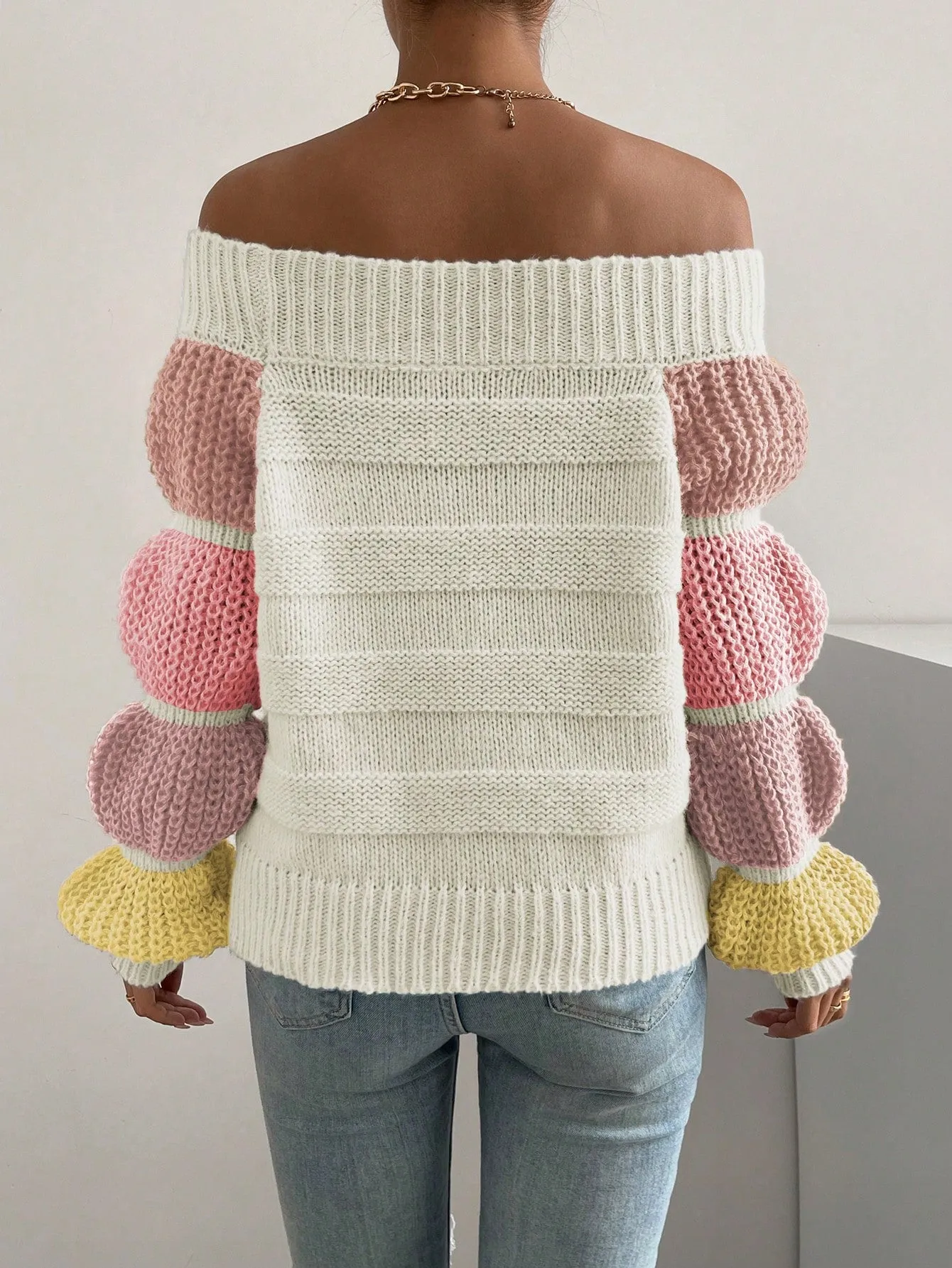 Off the Shoulder Lantern Sleeve Sweater