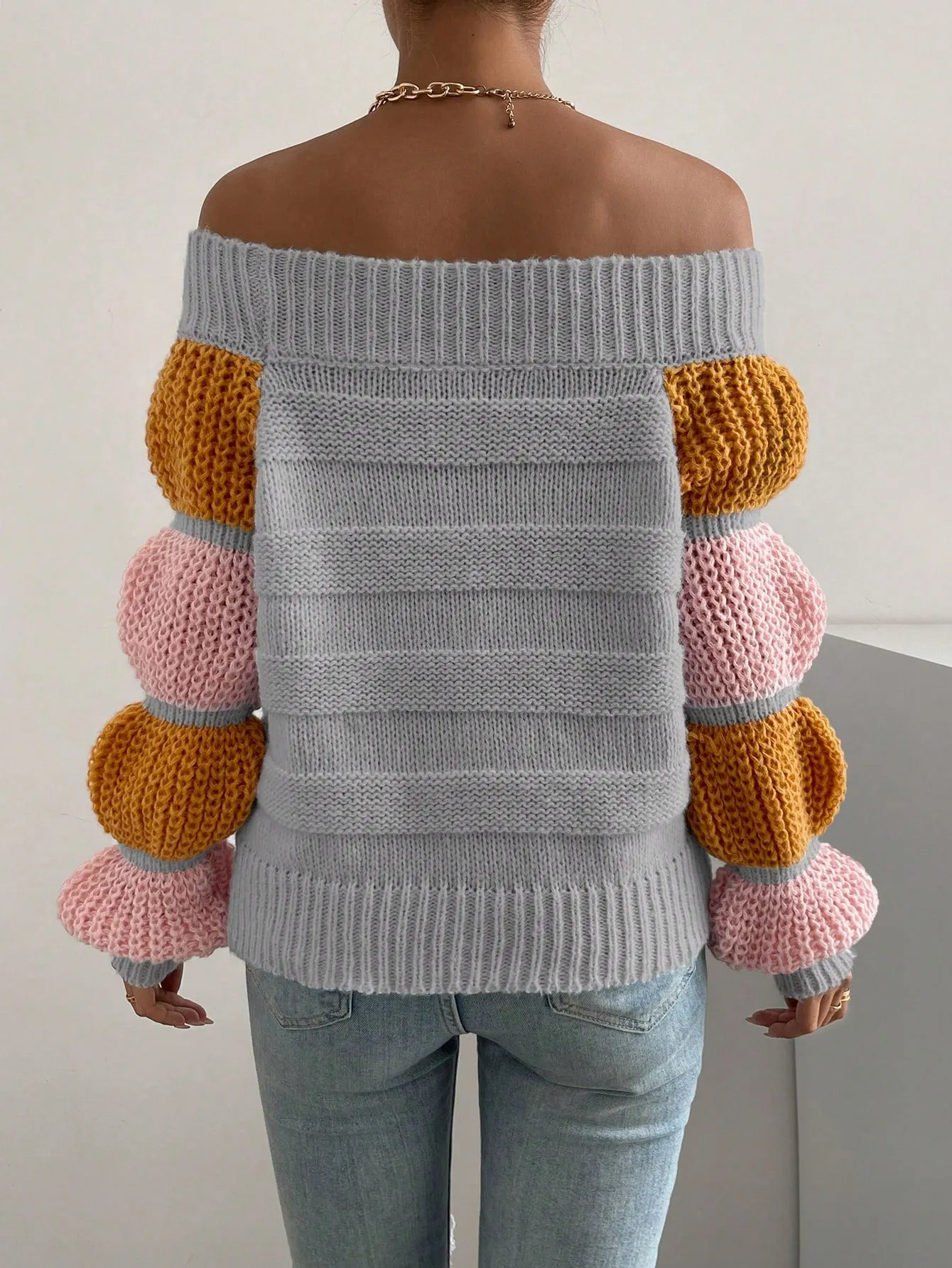 Off the Shoulder Lantern Sleeve Sweater