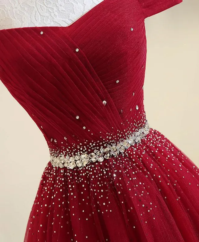 Off The Shoulder Red Prom Dress Cheap A Line Tulle Prom Dress #ER400