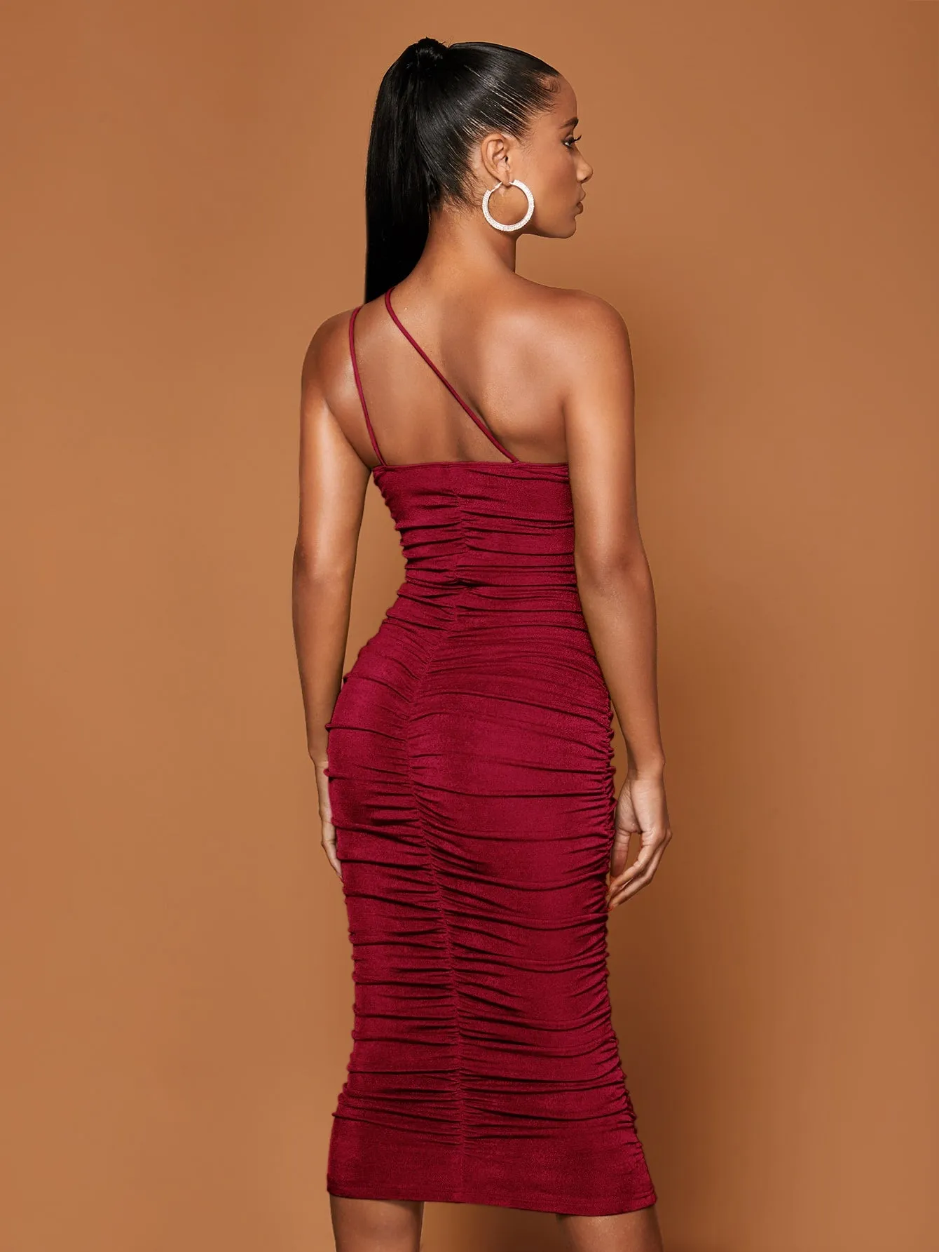 One Shoulder Ruched Bodycon Dress