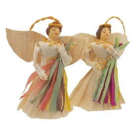 Pair of Corn Husk Angels with Flowers