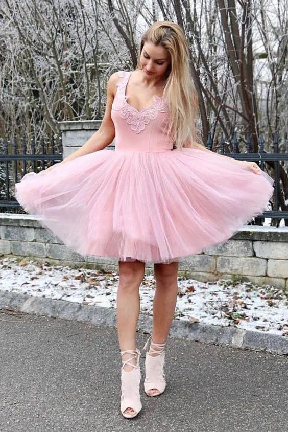 Party Pink Homecoming Dress Lace Cheap Homecoming Dress ER179