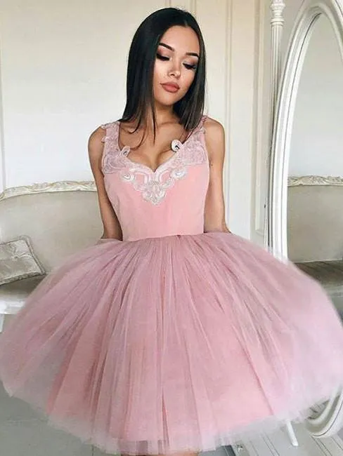 Party Pink Homecoming Dress Lace Cheap Homecoming Dress ER179