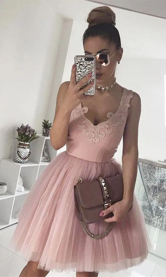 Party Pink Homecoming Dress Lace Cheap Homecoming Dress ER179