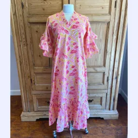 Pink & Yellow Floral Flutter Sleeve Dress