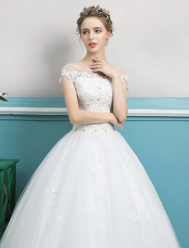 Princess Wedding Dresses Ball Gowns Lace Beaded Ivory Floor Length Bridal Dress