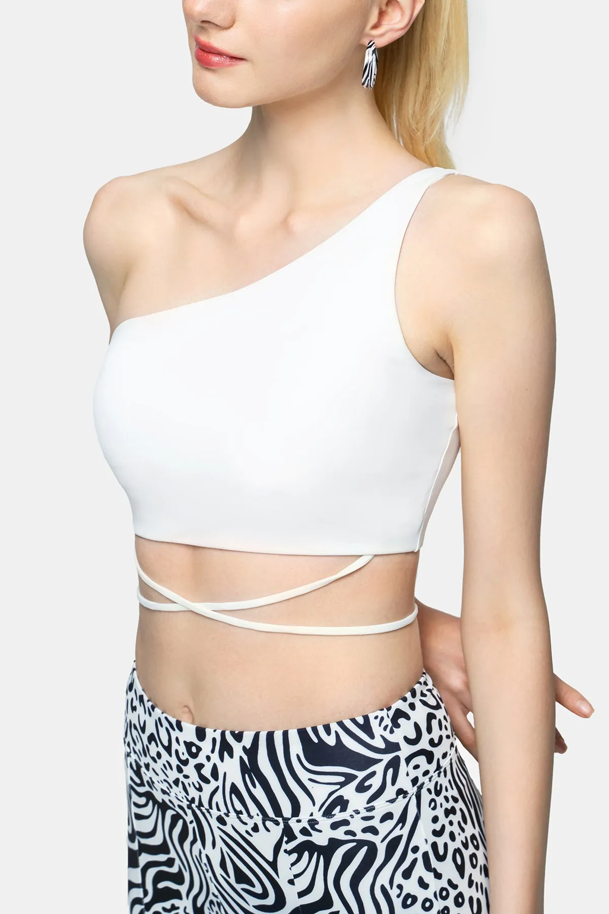 Printed One-Shoulder Bra