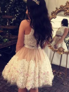 Prom Dress Short,Two Pieces Lace Prom Dress, Homecoming Dresses A-Line  ER1074