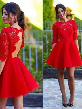 Red Homecoming Dress With Sleeve Lace Cheap Homecoming Dress ER177