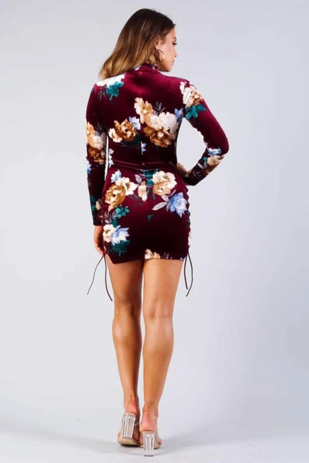 Romantic Velvet Floral Mini Dress-Black