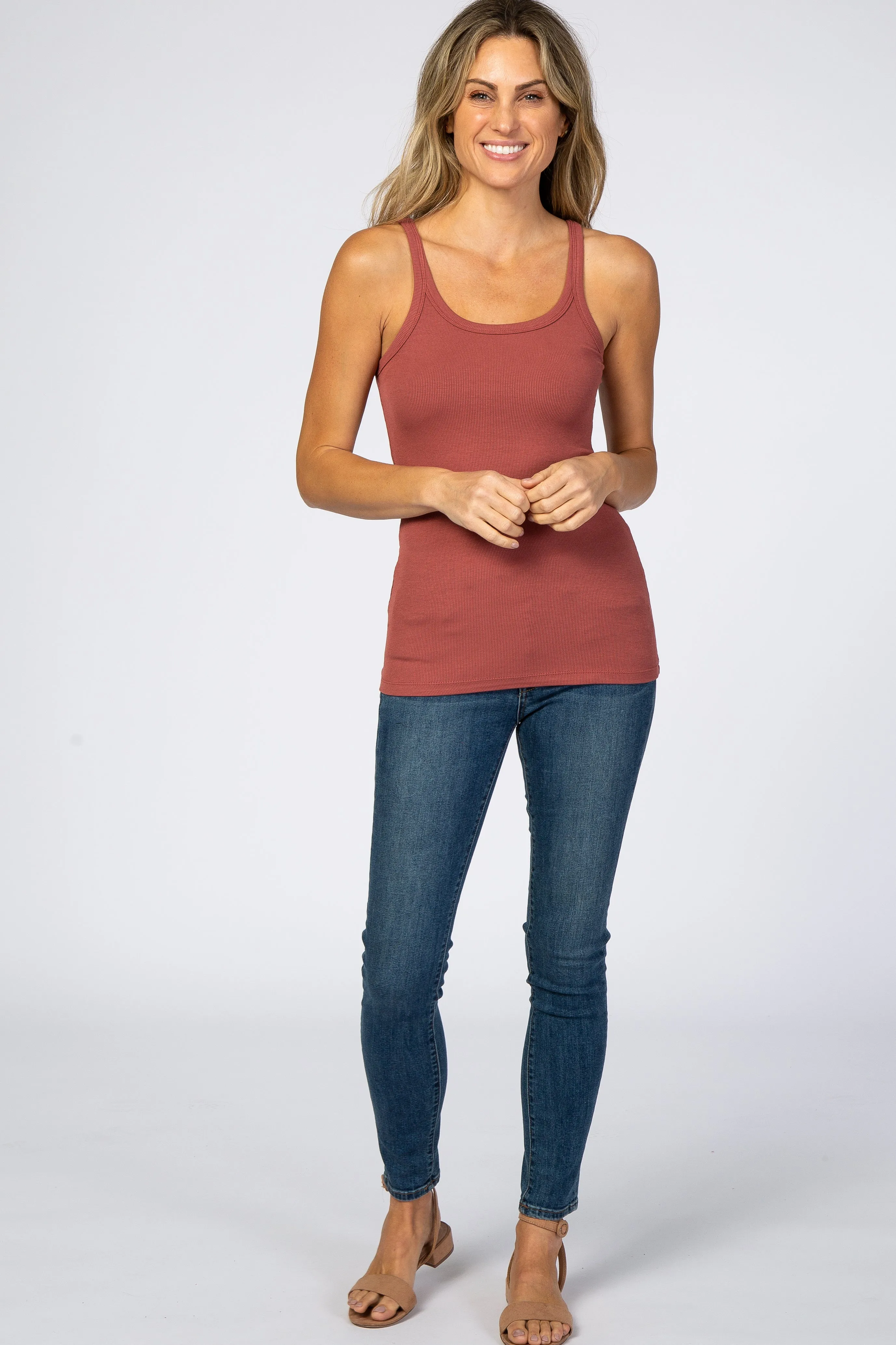 Rust Ribbed Tank Top