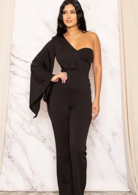 Sally One Shoulder Dropped Sleeve Jumpsuit