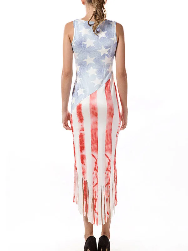 Sexy American Flag Printed Tassel Dress