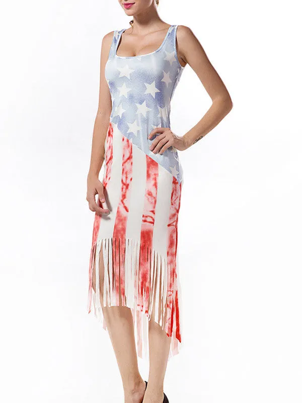 Sexy American Flag Printed Tassel Dress