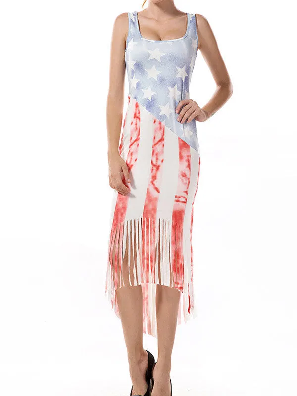 Sexy American Flag Printed Tassel Dress