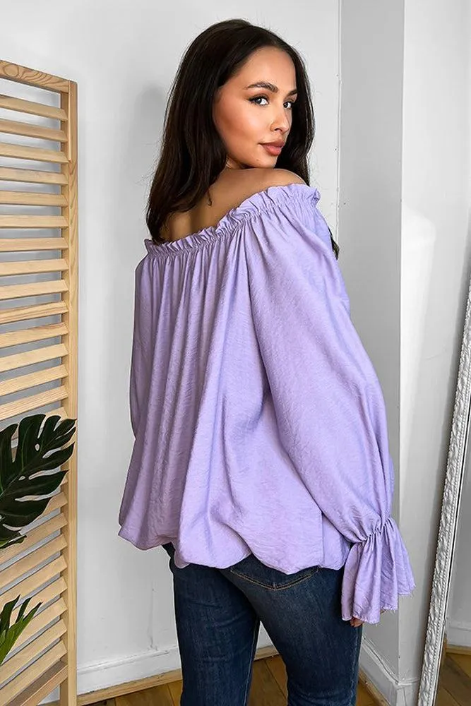 Shirred Neckline Off Shoulder Tunic