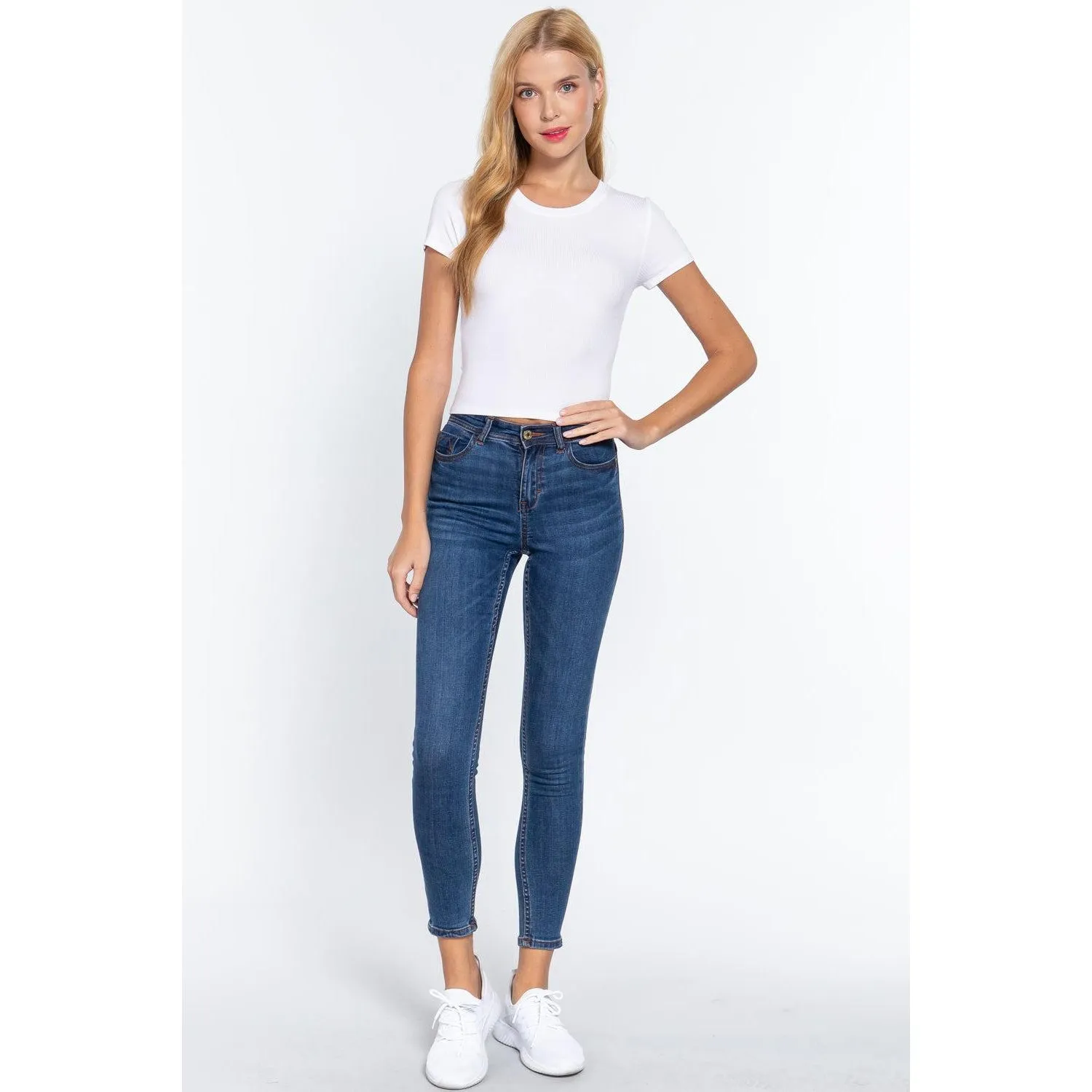 Short Slv Crew Neck Rib Crop Top