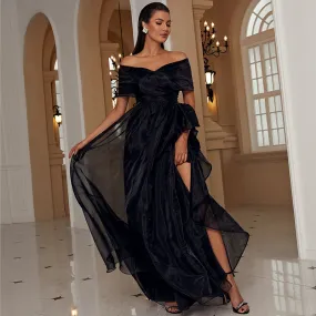 Silvia Off-Shoulder Mesh Evening Dress