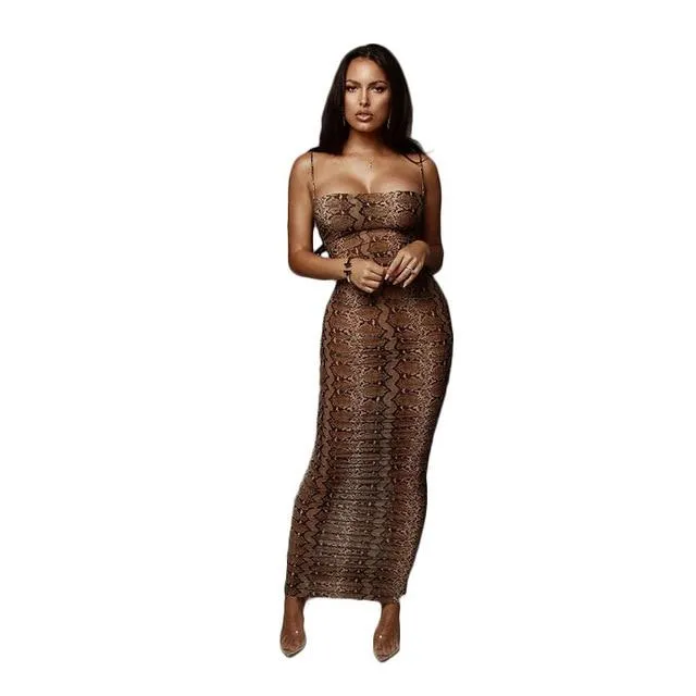 Snake Skin Dress Backless Elegant Slim Pencil