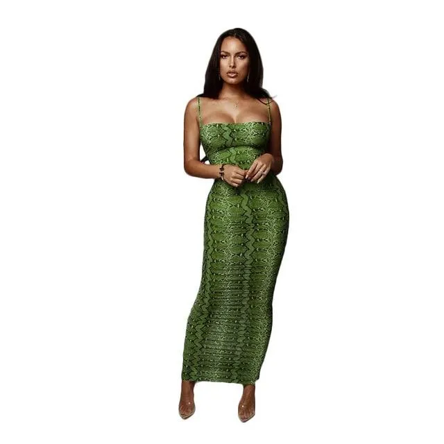 Snake Skin Dress Backless Elegant Slim Pencil