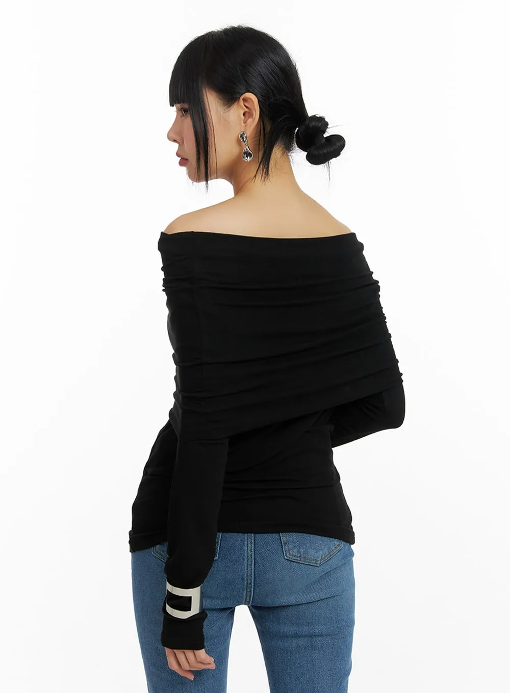 Solid Off Shoulder Long Sleeve IM414