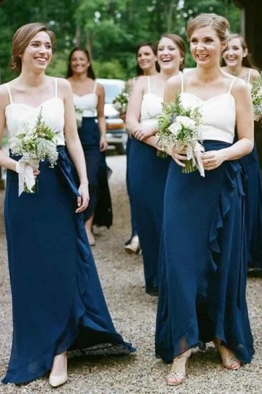 Spaghetti Straps Chiffon Long Cheap Bridesmaid Dress