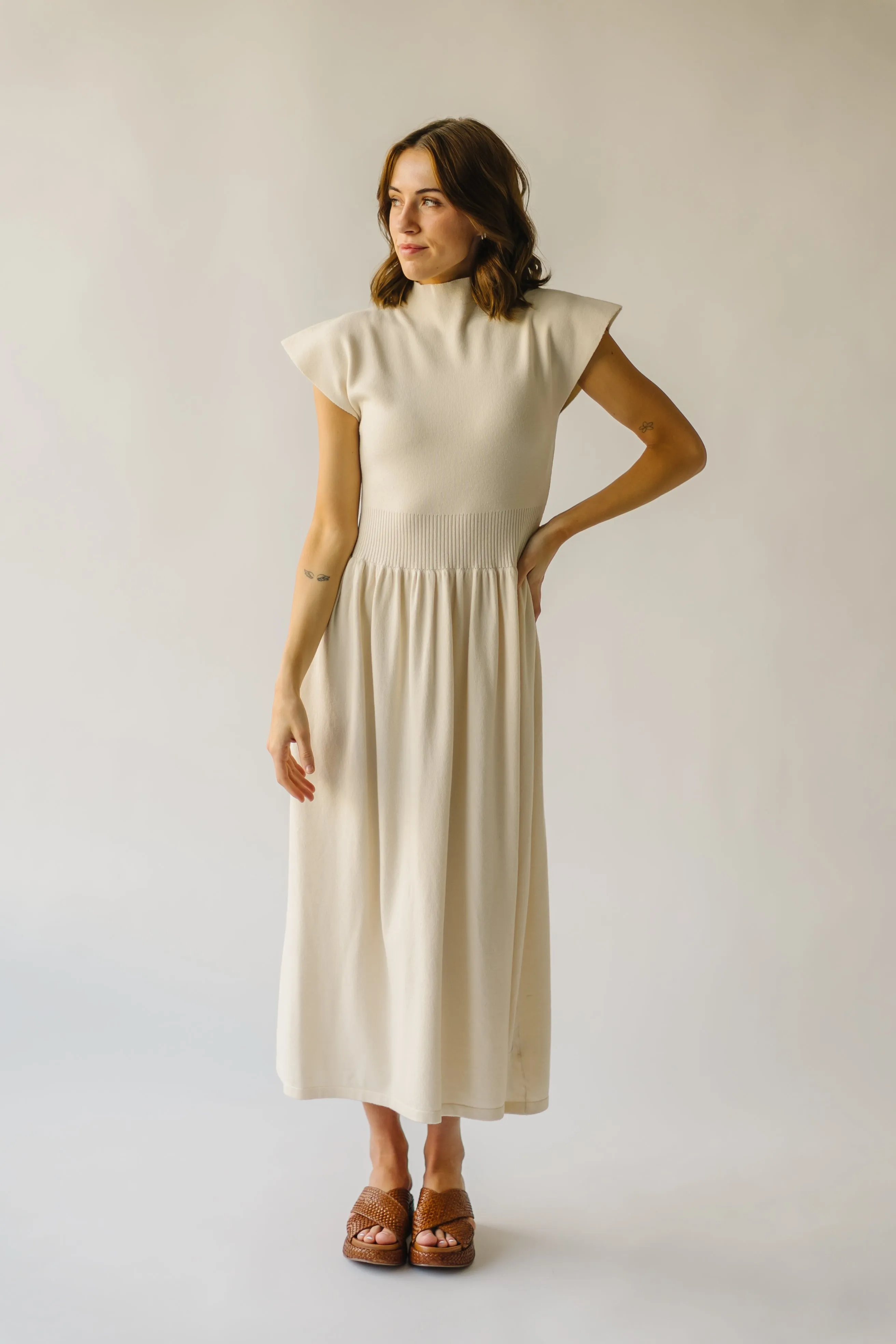 The Stansberry Mock Neck Midi Dress in Cream