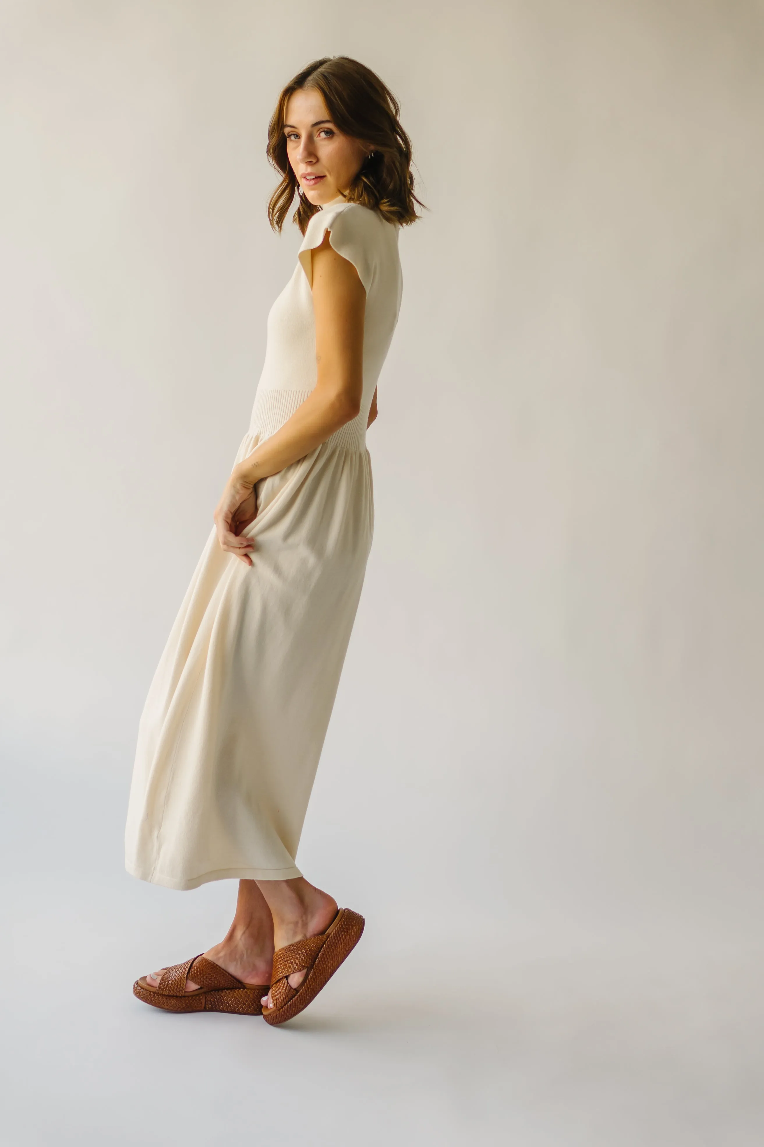 The Stansberry Mock Neck Midi Dress in Cream