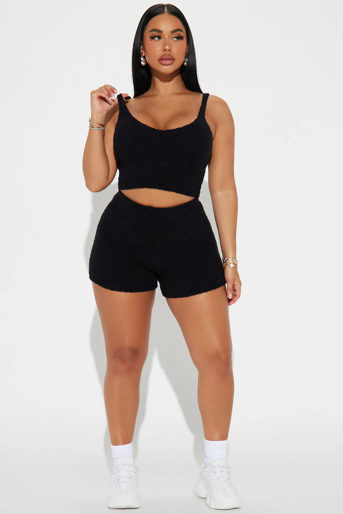 Unbothered Mood Cozy Short Set - Black