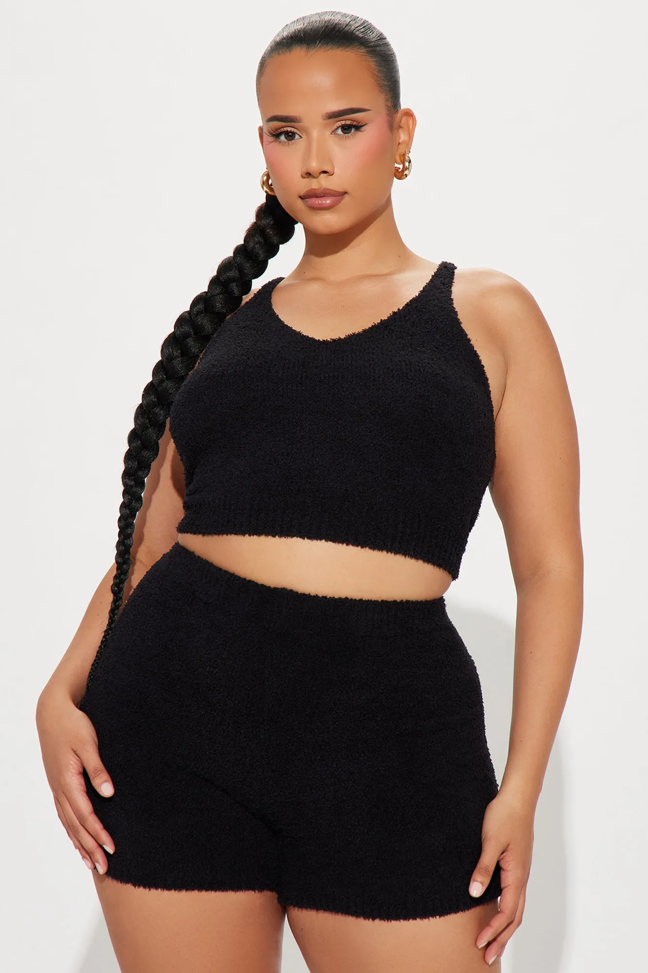 Unbothered Mood Cozy Short Set - Black