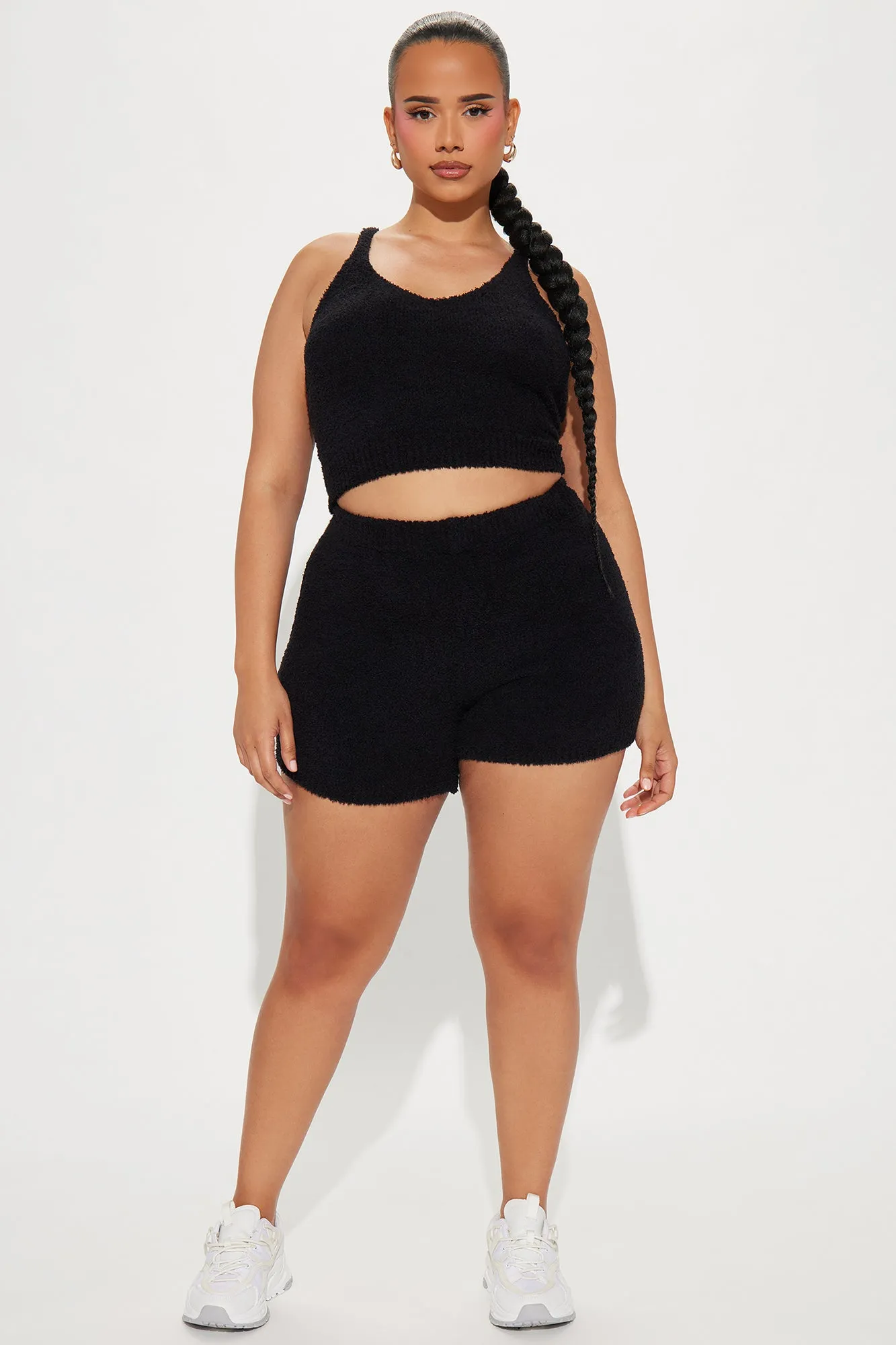 Unbothered Mood Cozy Short Set - Black