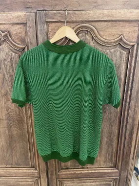 Vintage green striped shirt sleeve top