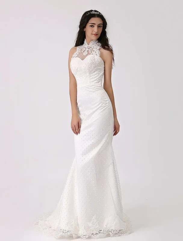 Vintage Inspired Illusion Neck Sheath/Column Wedding Dress With Lace Overlay Exclusive