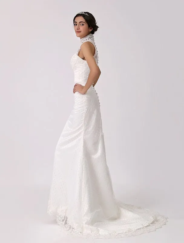 Vintage Inspired Illusion Neck Sheath/Column Wedding Dress With Lace Overlay Exclusive