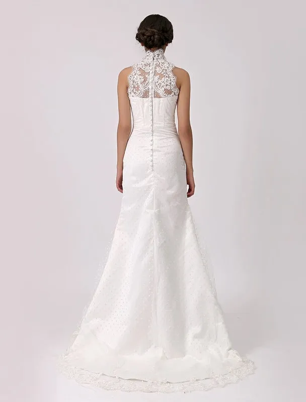 Vintage Inspired Illusion Neck Sheath/Column Wedding Dress With Lace Overlay Exclusive