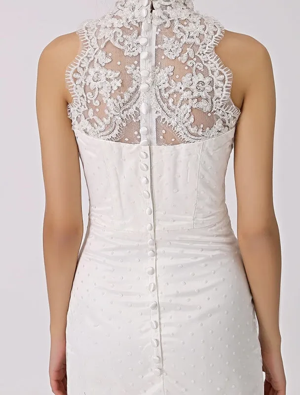 Vintage Inspired Illusion Neck Sheath/Column Wedding Dress With Lace Overlay Exclusive