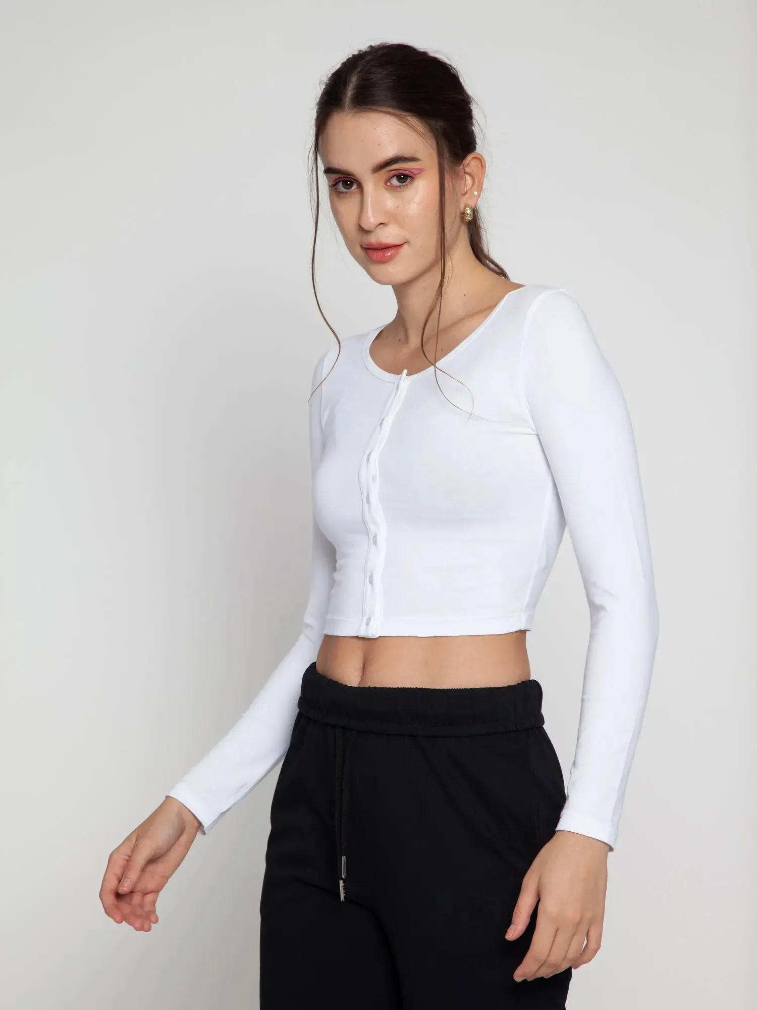 White Henley Crop Top