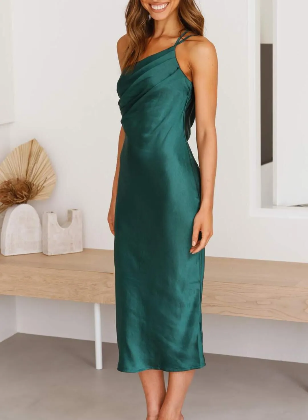 Women's Dresses Satin Open-back One Shoulder Midi Dress