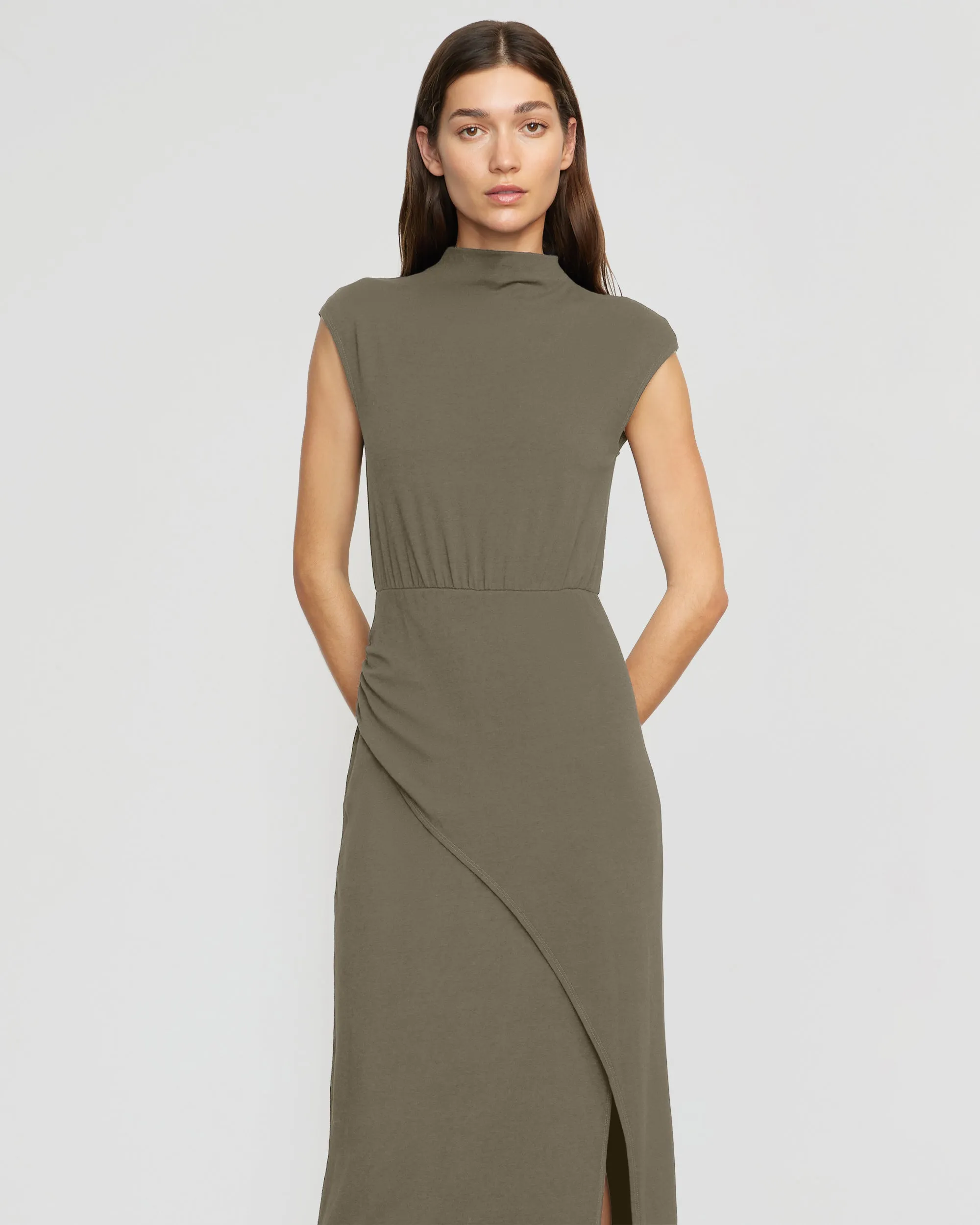 Yimei Mock-Neck Side-Slit Dress