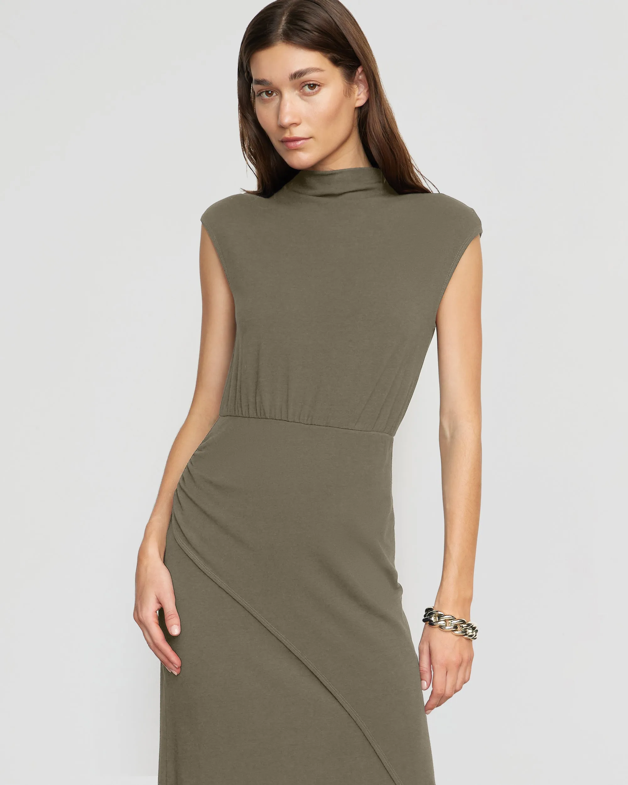 Yimei Mock-Neck Side-Slit Dress