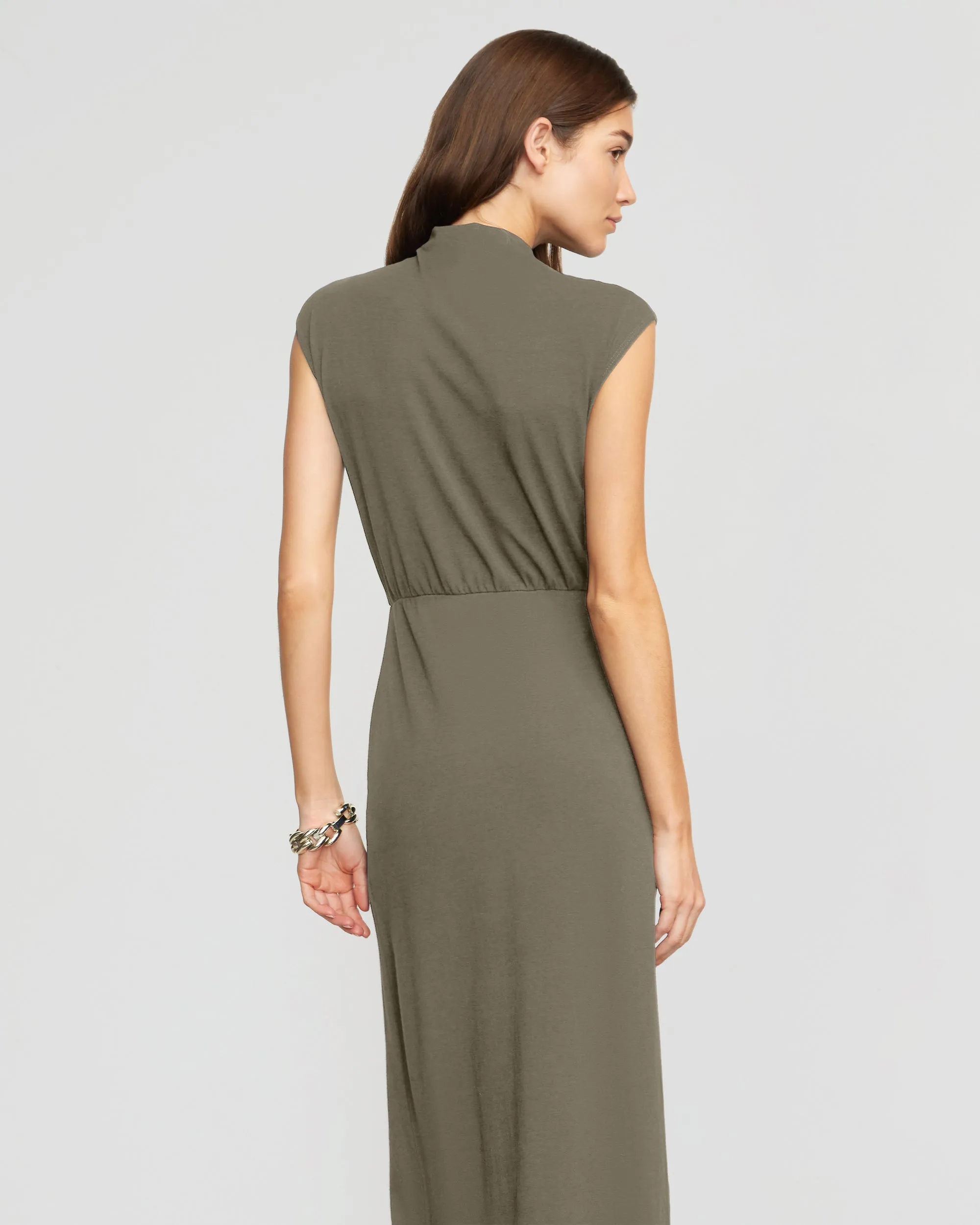 Yimei Mock-Neck Side-Slit Dress