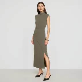 Yimei Mock-Neck Side-Slit Dress