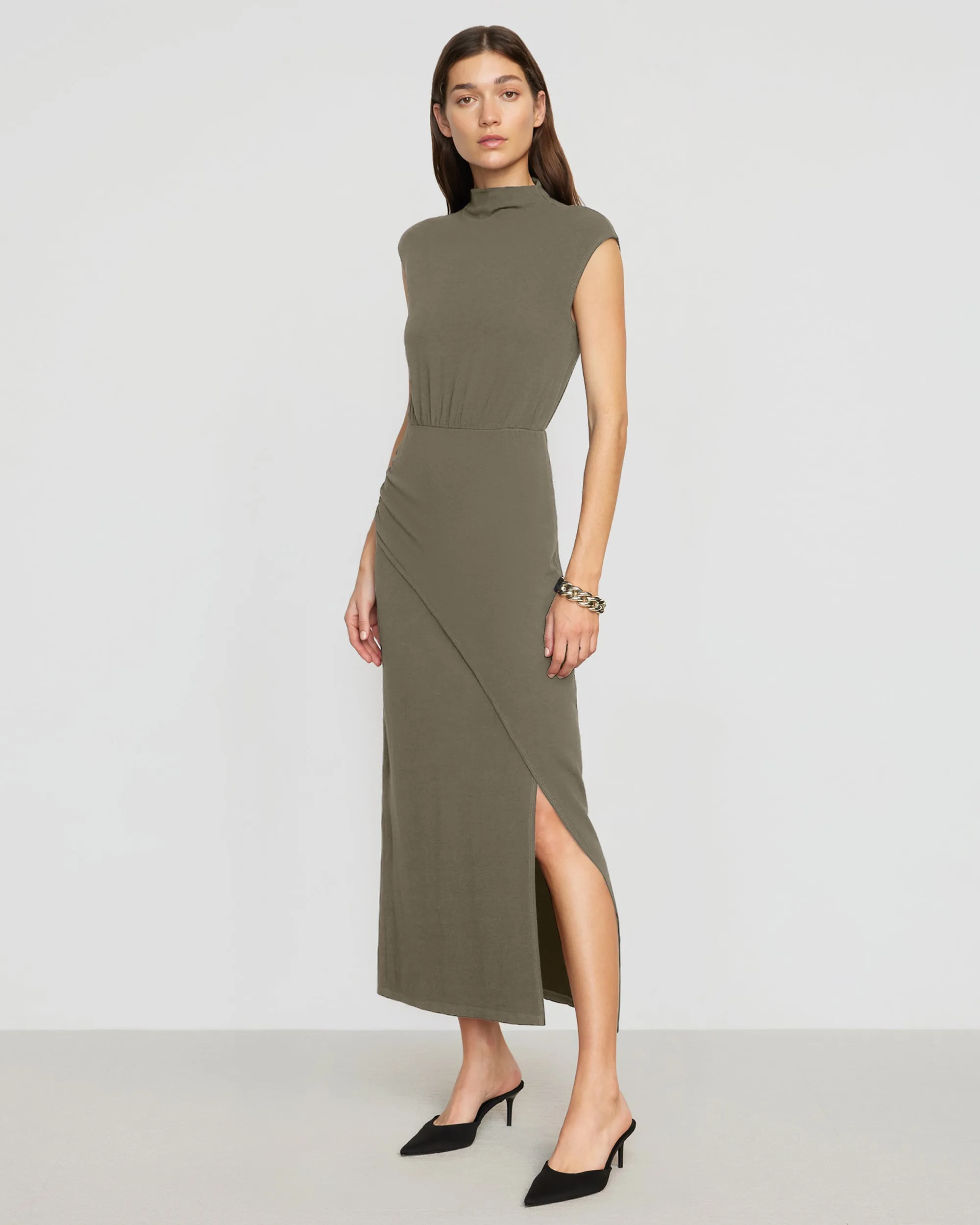 Yimei Mock-Neck Side-Slit Dress